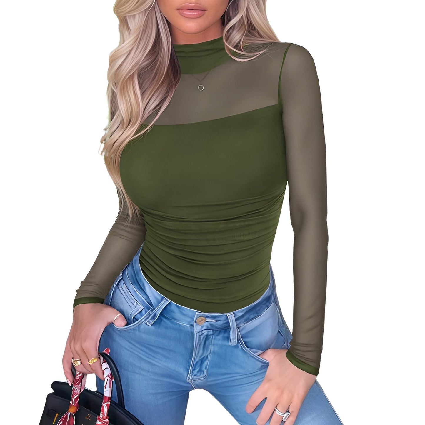 NERIA Mesh Turtleneck Bodysuit