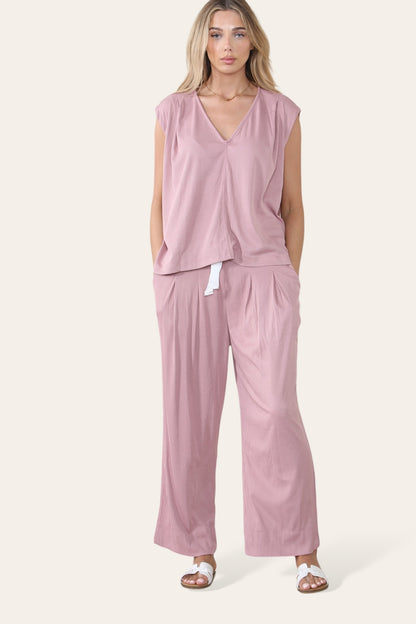 Minimalist V Neck Sleeveless Top & Drawstring Trousers Co-ord