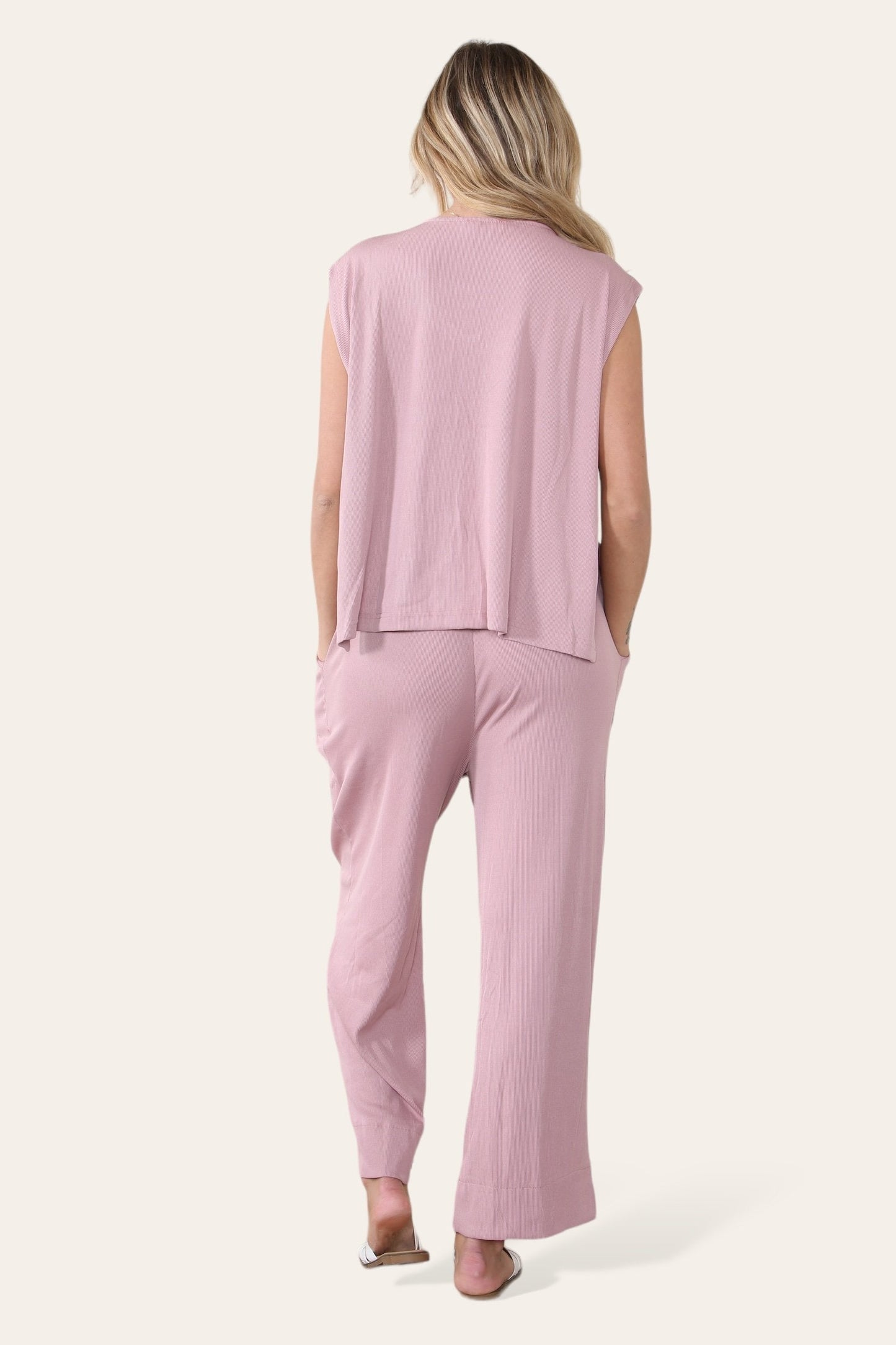 Minimalist V Neck Sleeveless Top & Drawstring Trousers Co-ord