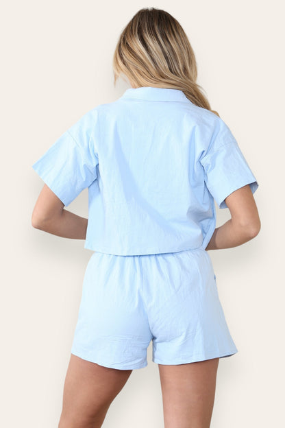 Casual Button Blouse & Drawstring Shorts Co-ord