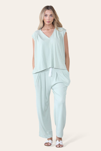 Minimalist V Neck Sleeveless Top & Drawstring Trousers Co-ord