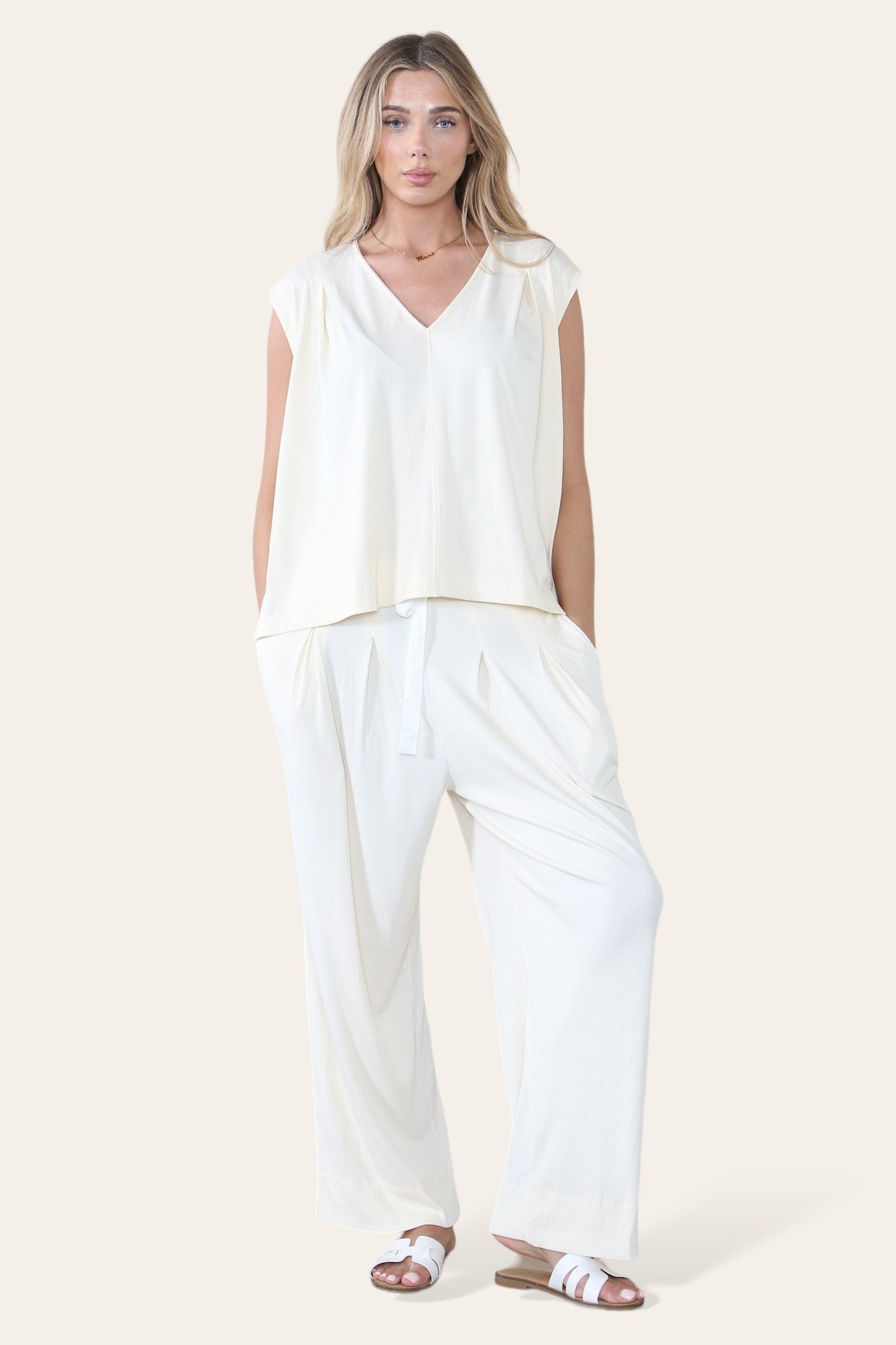 Minimalist V Neck Sleeveless Top & Drawstring Trousers Co-ord