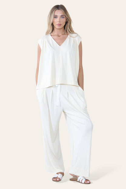 Minimalist V Neck Sleeveless Top & Drawstring Trousers Co-ord
