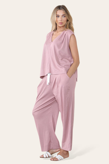 Minimalist V Neck Sleeveless Top & Drawstring Trousers Co-ord