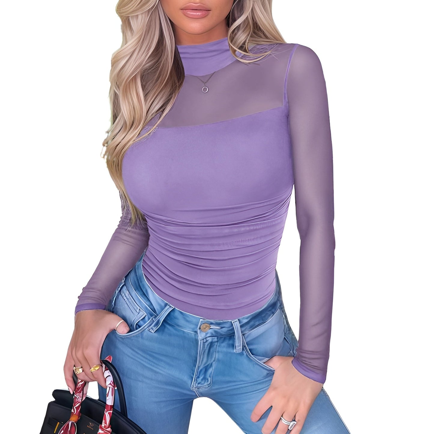 NERIA Mesh Turtleneck Bodysuit