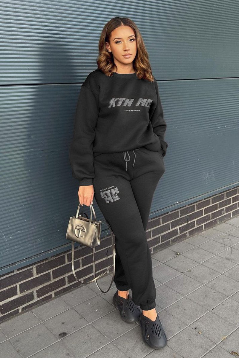 Casual KTH ME Print Loose Sweatshirt & Sweatpants Co-ord