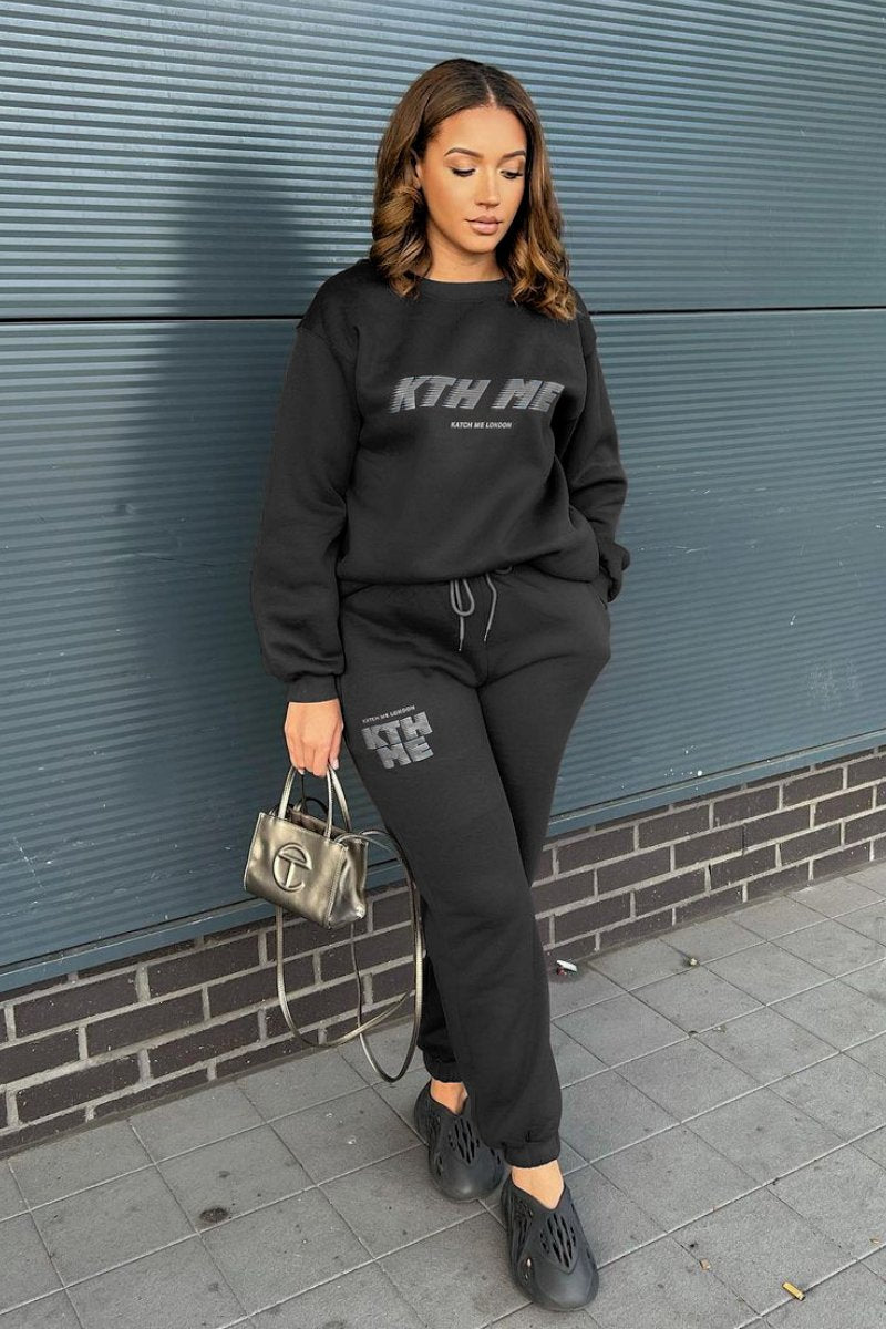 Casual KTH ME Print Loose Sweatshirt & Sweatpants Co-ord