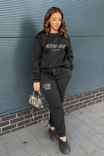 Casual KTH ME Print Loose Sweatshirt & Sweatpants Co-ord