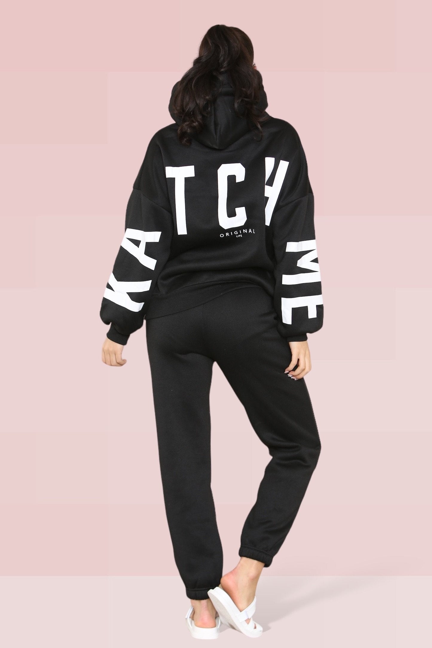 Casual Letter Printing Fleece Hoodie & Sweatpants Co-ord