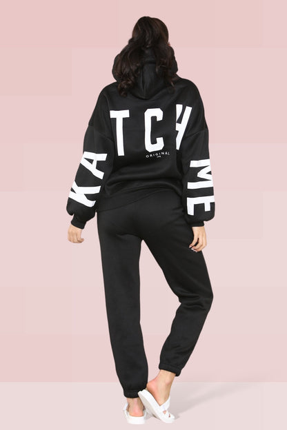 Casual Letter Printing Fleece Hoodie & Sweatpants Co-ord