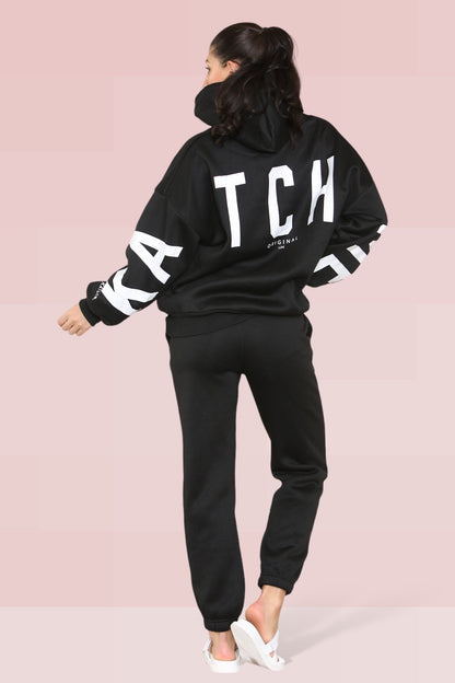 Casual Letter Printing Fleece Hoodie & Sweatpants Co-ord
