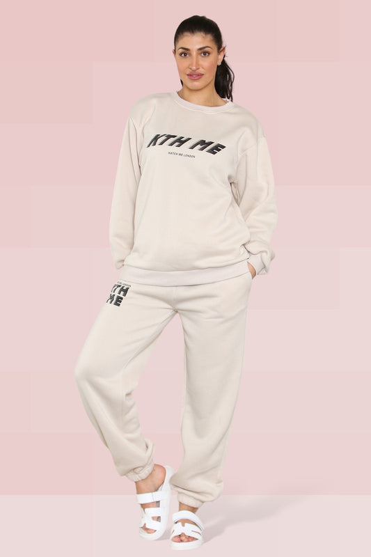 Casual KTH ME Print Loose Sweatshirt & Sweatpants Co-ord