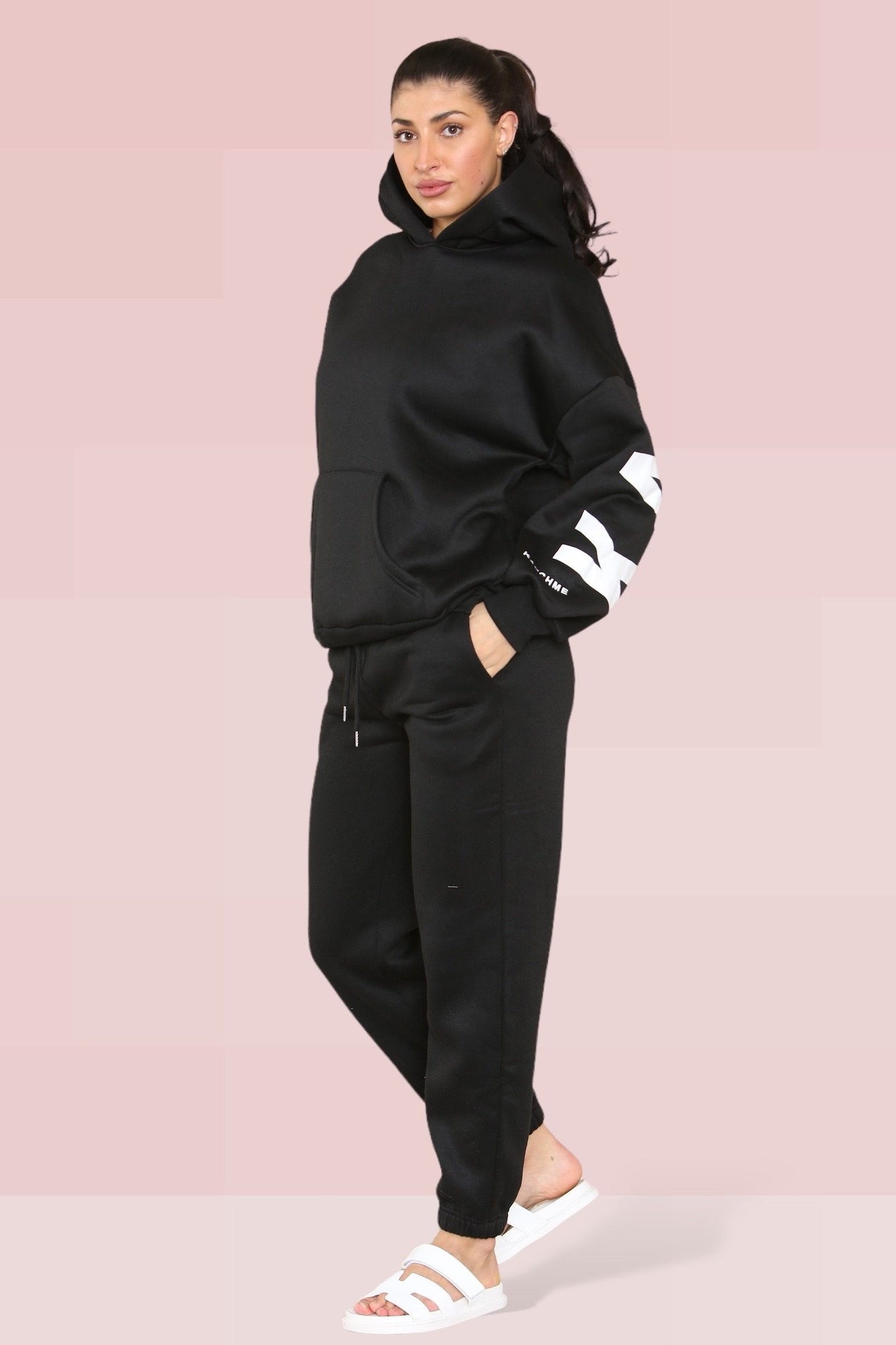 Casual Letter Printing Fleece Hoodie & Sweatpants Co-ord