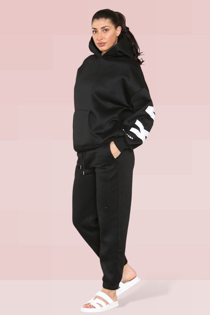 Casual Letter Printing Fleece Hoodie & Sweatpants Co-ord